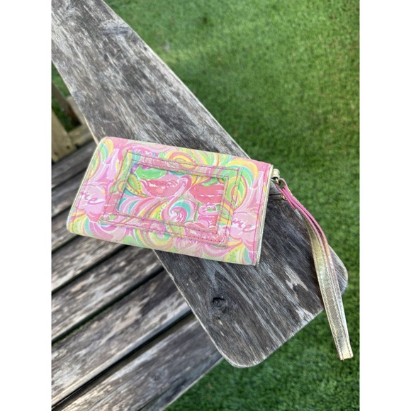 Lilly Pulitzer Floral It's a‎ Keeper Mini Wristlet Clutch Pink Gold Trim S - Picture 4 of 12